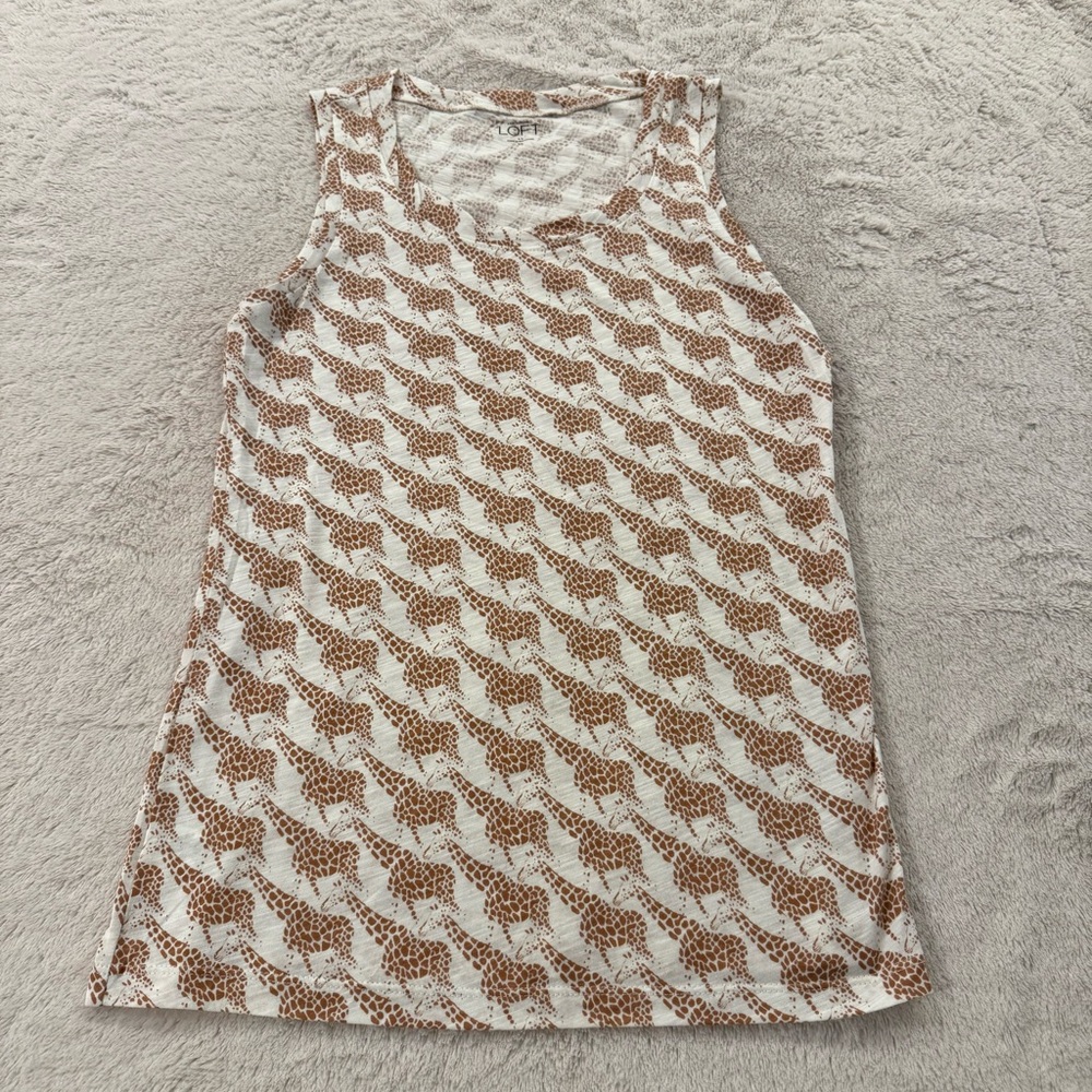 LOFT Cream and Brown Printed Tank Top